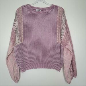 Fate Sweater Patchwork Pink Crew Neck Balloon Sleeves Medium